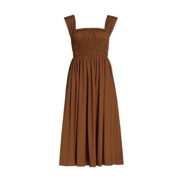 NWT Staud Ida Smocked Cotton Midi Dress, Color Tan, Size L - Picture 13 of 13